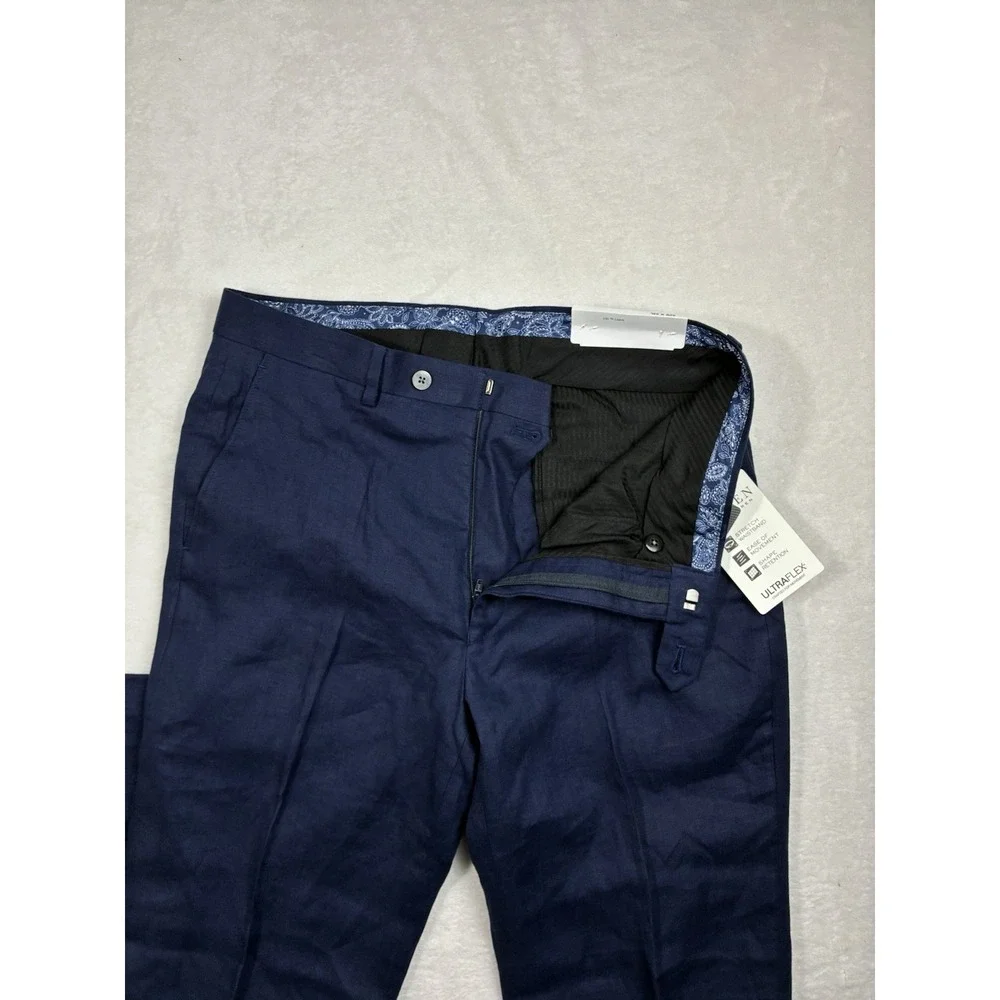 NWT Mens Lauren Ralph Lauren Men Ultra Flex Classic Fit Navy Linen Pants 32x32